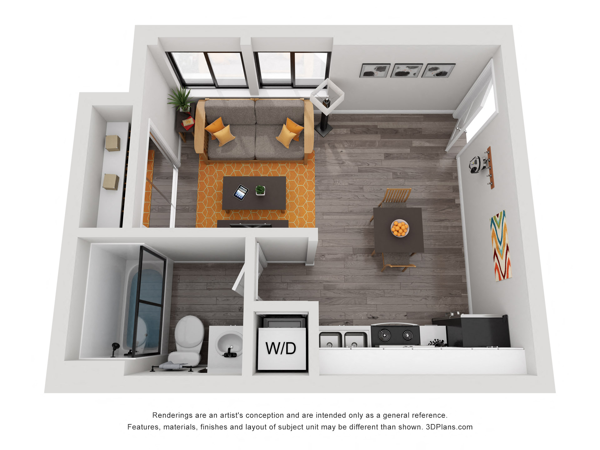 Floor plan for studio, 1 bath, 339 sqft